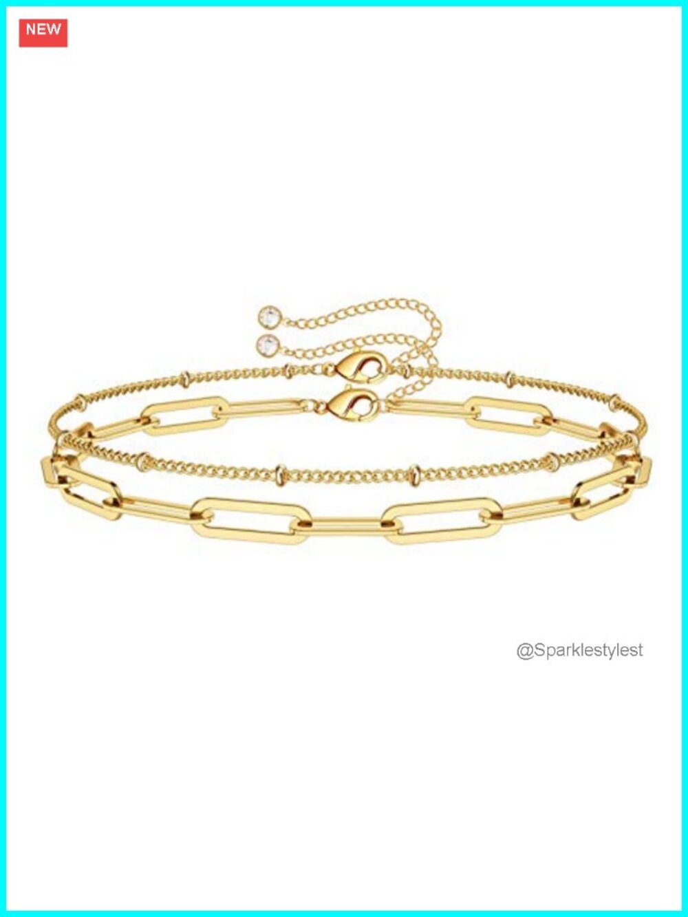Dainty 14K Gold Plated Layered Bracelet Adjustable Evil Eye Pearl Chain